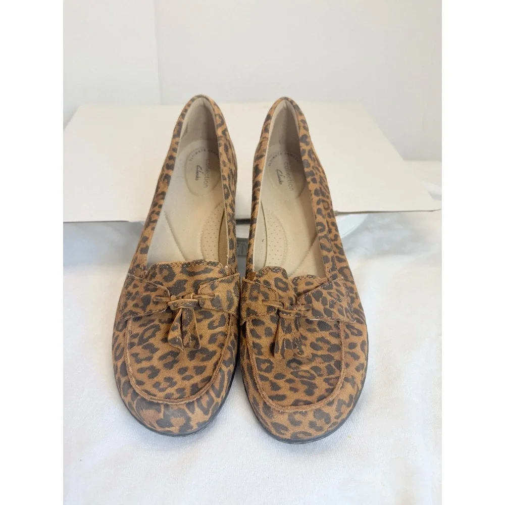 Clarks Collection Loafers Womens 11 Brown Excellent Leopard Print Tassel Flats